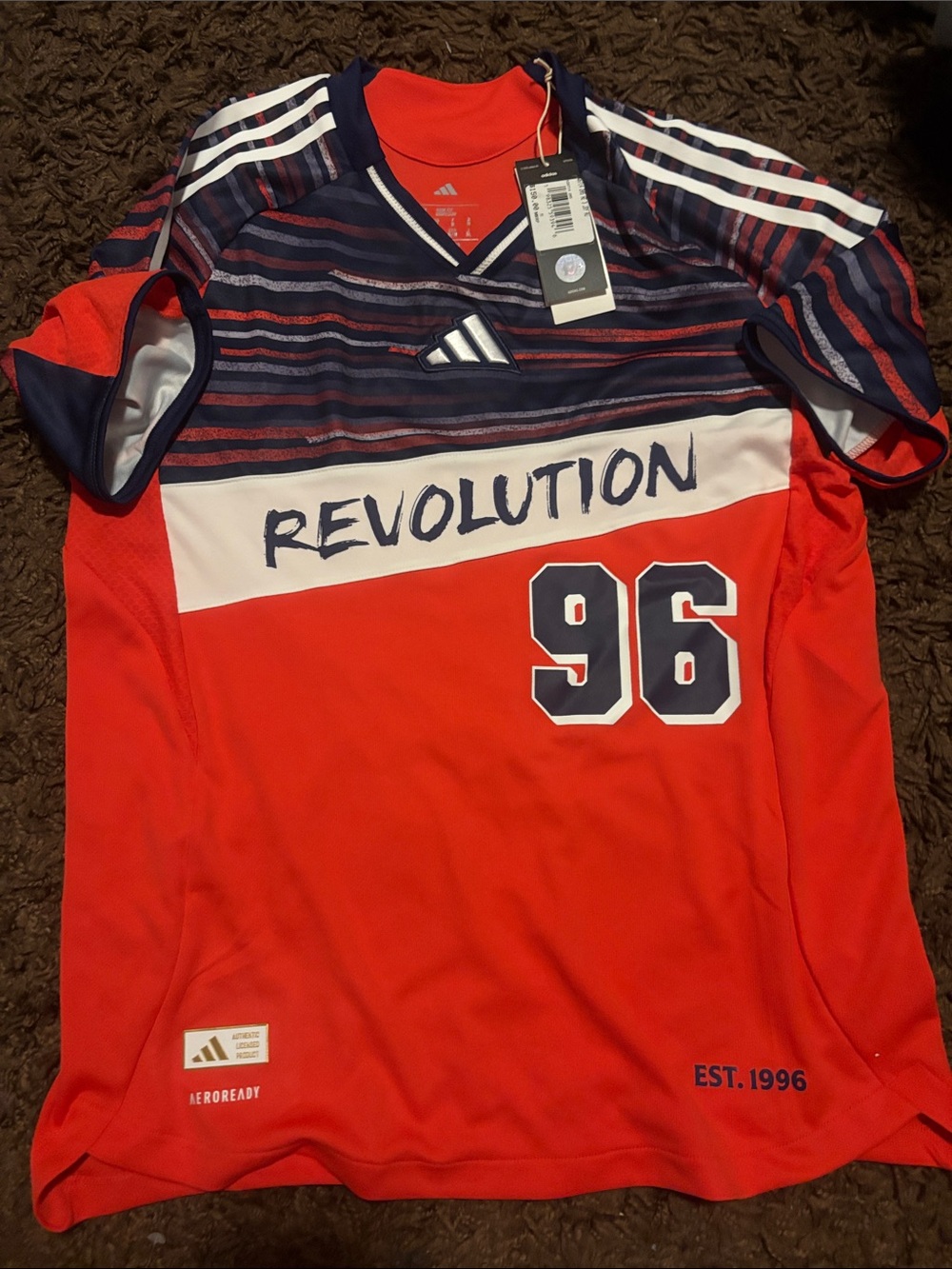 adidas Men’s Red and Navy Revolution 96 Soccer Jersey